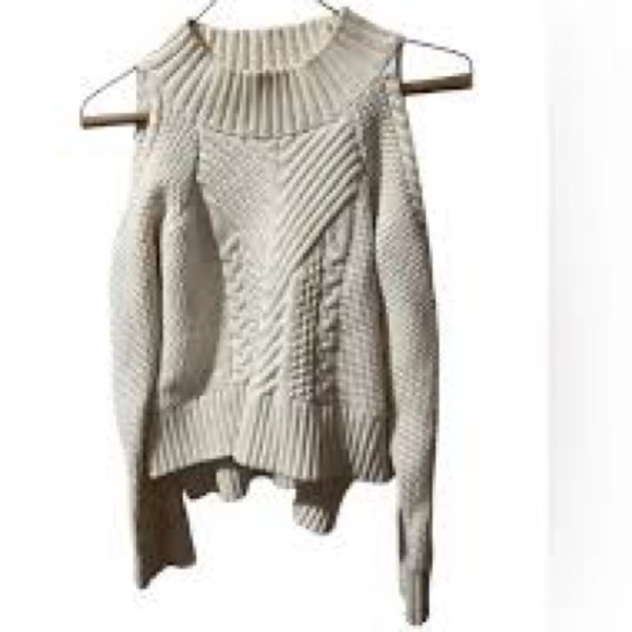 Saylor cream cropped cold shoulder fisherman sweater cable knit long sleeve XS - Picture 1 of 14